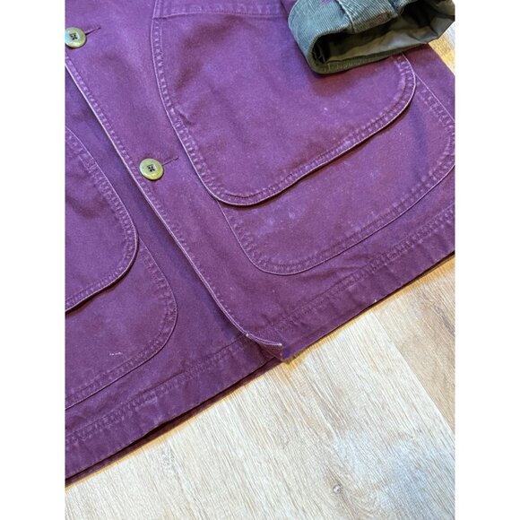 L.L. Bean Mens Burgundy Hunting Barn Coat Plaid Lining Button Front Corduroy Col - Picture 9 of 11